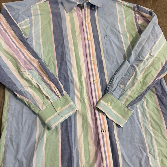 IZOD Saltwater Mens Sz L Button Up Multicolor Stripe Pastel Relaxed Preppy - Picture 11 of 12